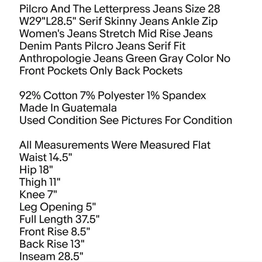 Pilcro And The Letterpress Jeans Size 28 W29